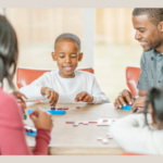 A family bonding while play word games for kids to boost literacy skills