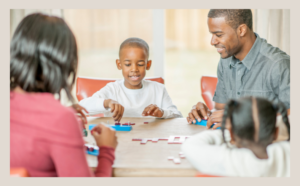 A family bonding while play word games for kids to boost literacy skills